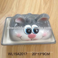 Hand painted ceramic butter dish with rabbit design for tableware